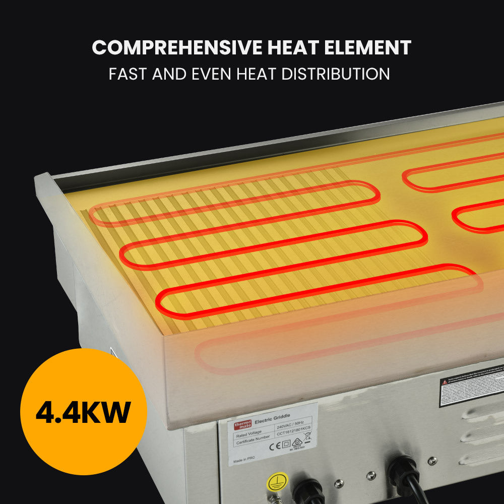 THERMOMATE Electric Griddle Commercial Stainless Steel 4400W BBQ Grill Hot Plate Extra Large