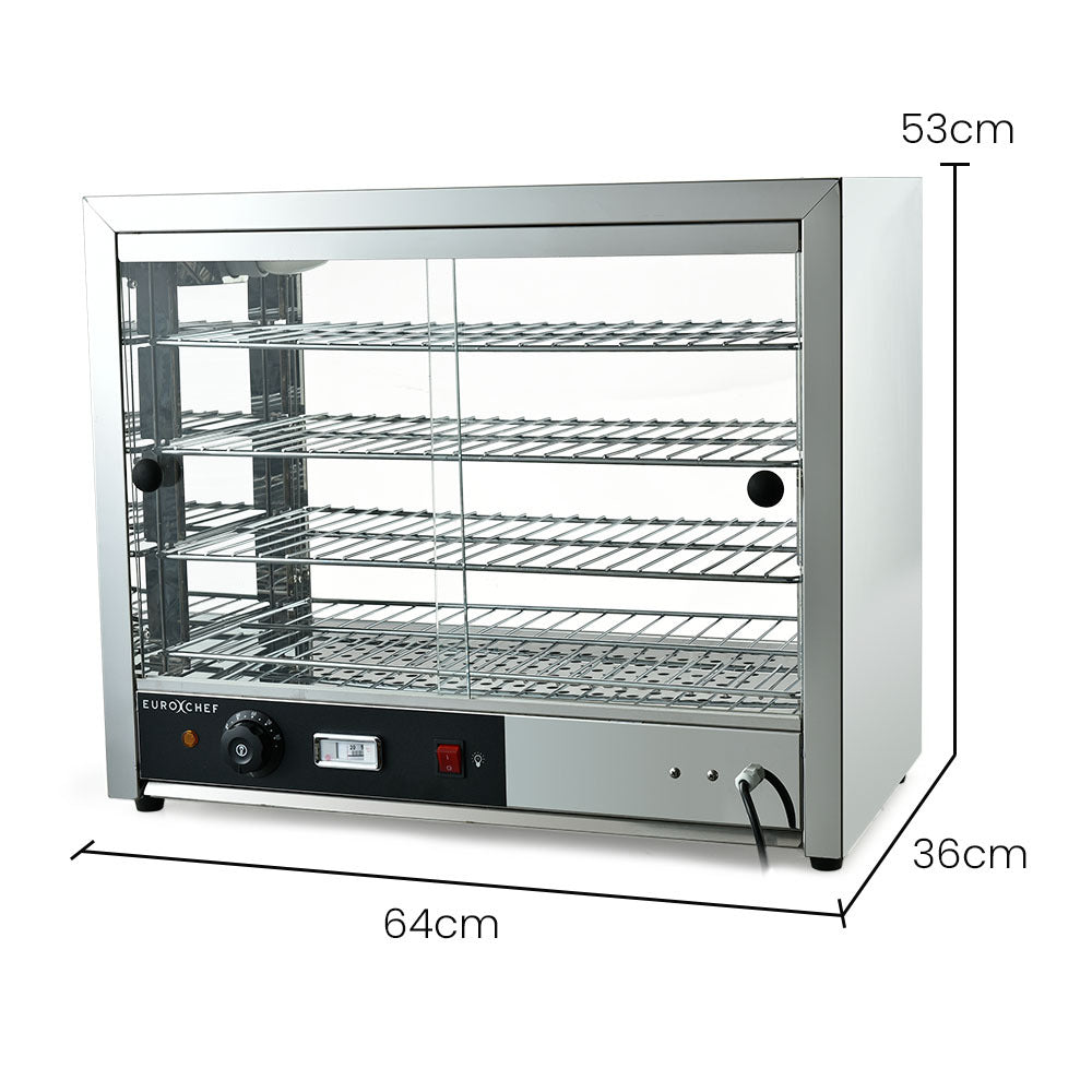 EUROCHEF Commercial Food Warmer Electric 1000W 4-Tier Hot Display Stainless Steel Cabinet