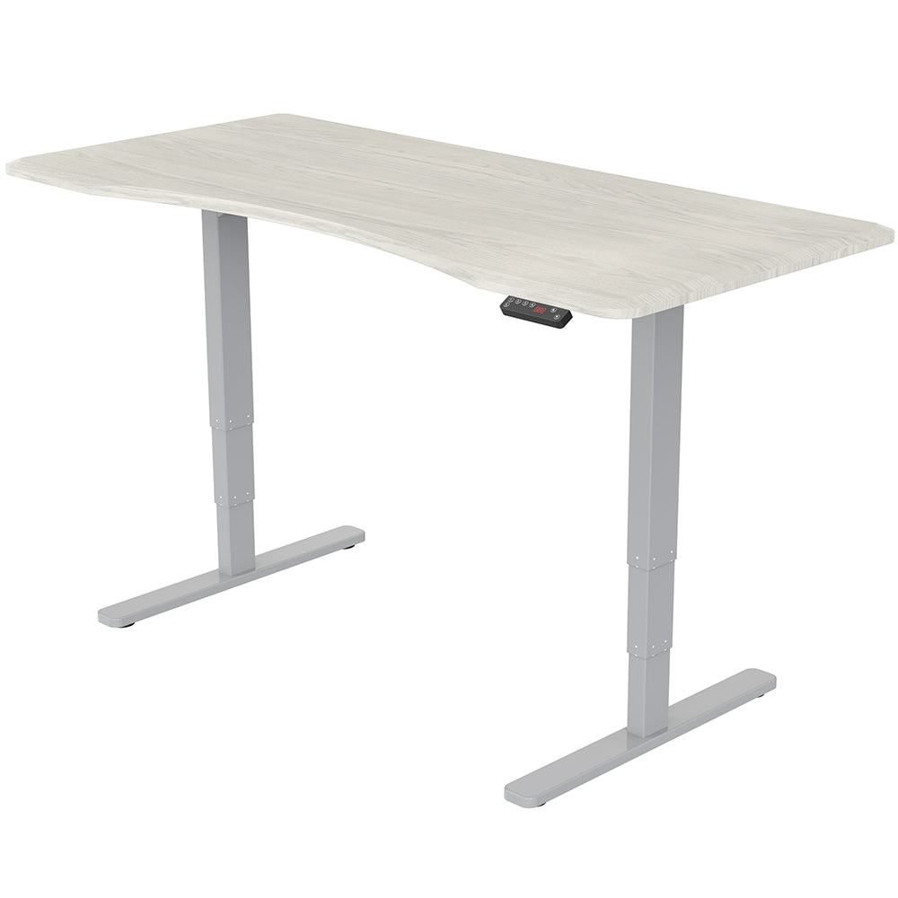 FORTIA Standing Desk, 160x75cm, 62-128cm Height, 2 Motors, 120KG Load, White Oak/Silver