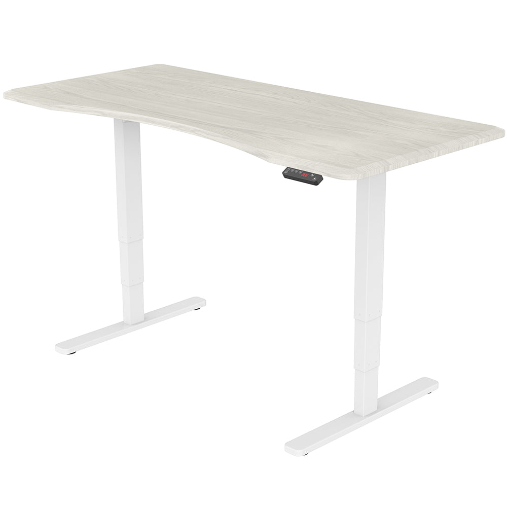 FORTIA Standing Desk, 160x75cm, 62-128cm Height, 2 Motors, 120KG Load, White Oak/White