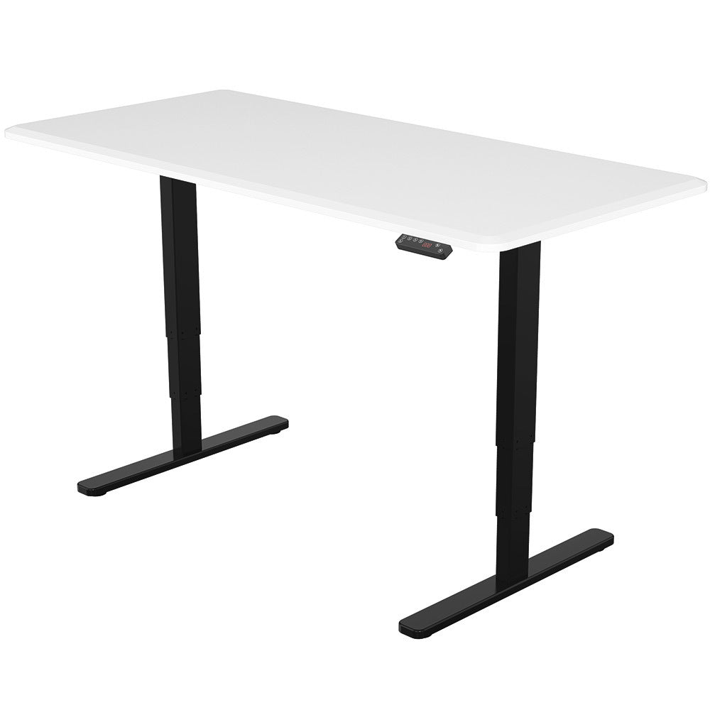 FORTIA Standing Desk, 150x70cm, 62-128cm Height, 2 Motors, 120KG Load, Matte White/Black Frame