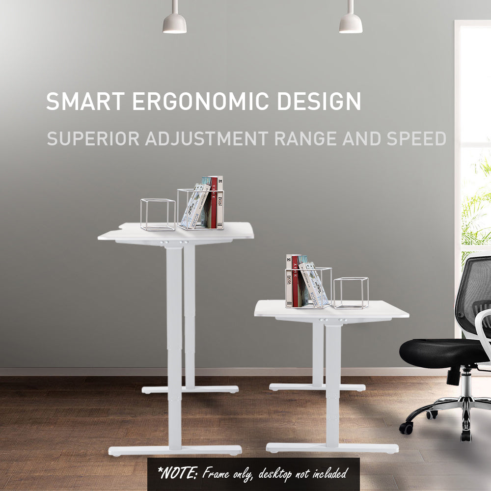 FORTIA Standing Desk, 150x70cm, 62-128cm Height, 2 Motors, 120KG Load, Matte White/Black Frame