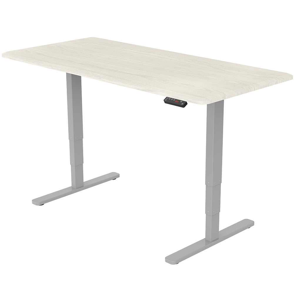 FORTIA Standing Desk, 150x70cm, 62-128cm Height, 2 Motors, 120KG Load, White Oak/Silver Frame