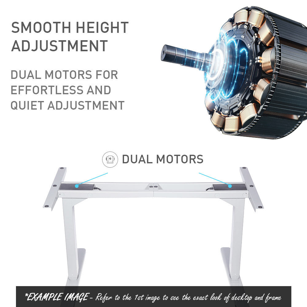 FORTIA Standing Desk, 160x75cm, 62-128cm Height, 2 Motors, 120KG Load, Black/Silver Frame