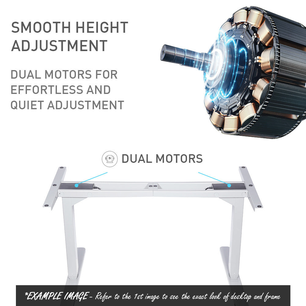 FORTIA Standing Desk, 160x75cm, 62-128cm Height, 2 Motors, 120KG Load, Matte White/Silver Frame