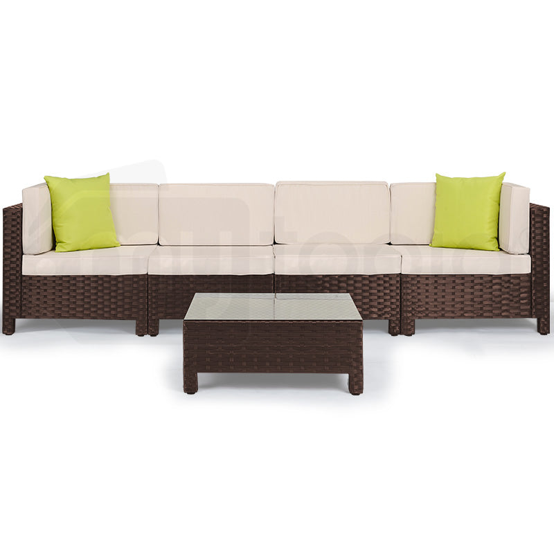 LONDON RATTAN 5pc Sofa Outdoor Furniture Brown Wicker Lounge Set Setting Pool