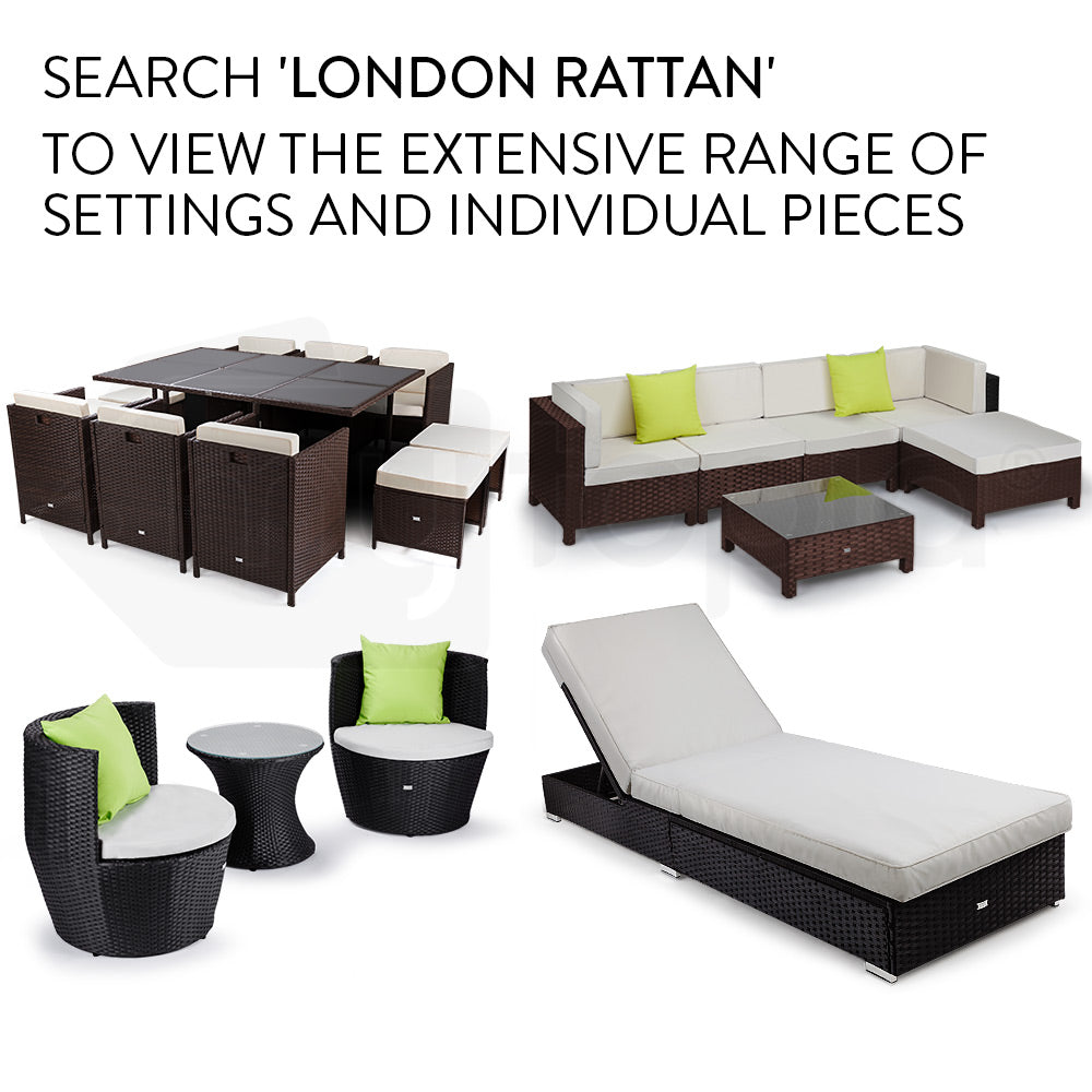 LONDON RATTAN 2pc Premium Outdoor Sun Lounge, Black with Light Cushions