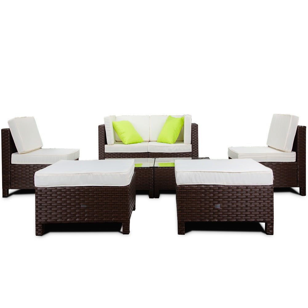 LONDON RATTAN 8pc Outdoor Lounge Furniture Setting Wicker Patio Sofa Set Brown