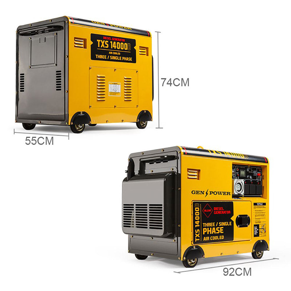 Portable Diesel Generator GenPower 7kW Peak Three Single Phase Key Start 13HP 420cc Engine