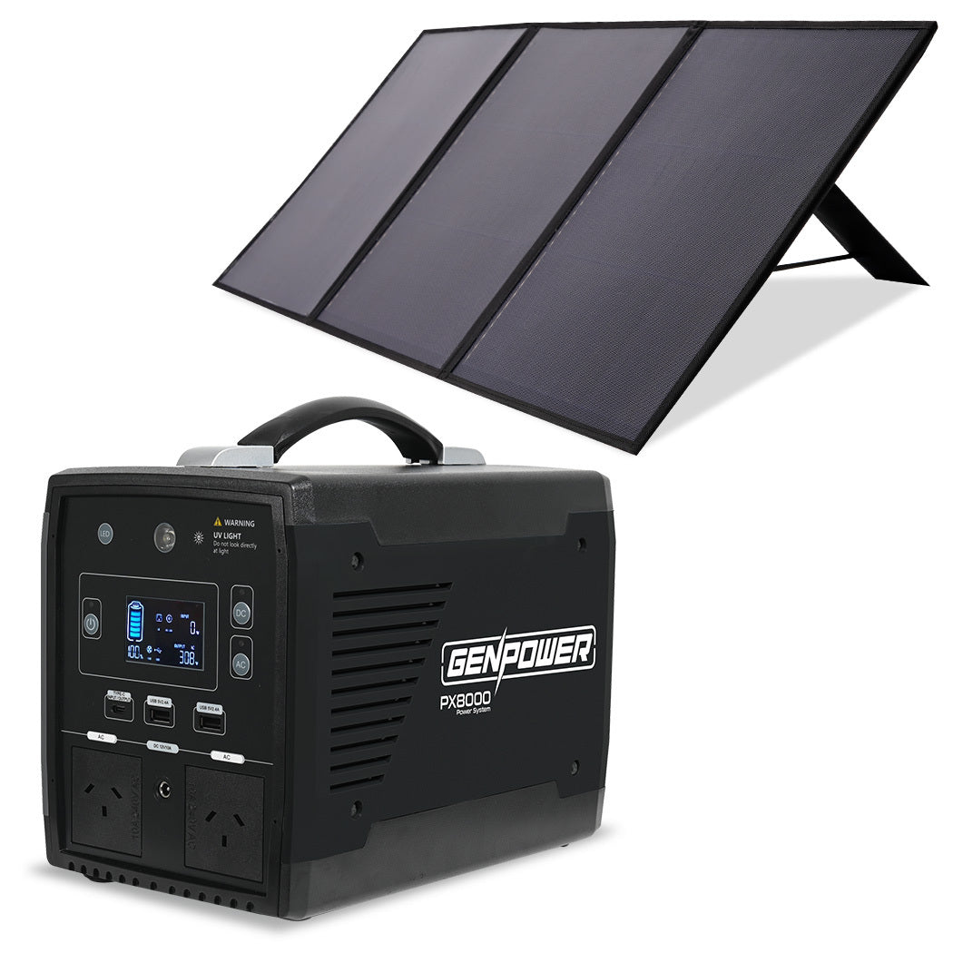 GENPOWER Portable Power Station Solar Generator with Folding Solar Panels 500W/1000W 515Wh Lithium