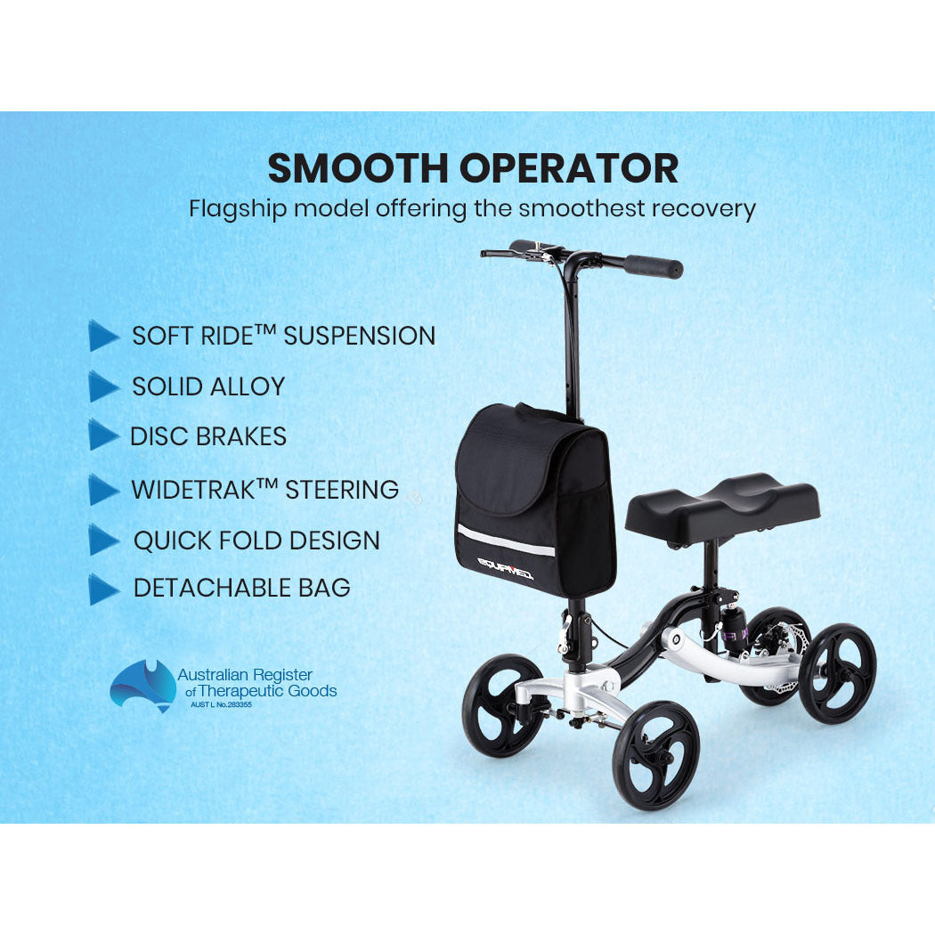 EQUIPMED Knee Walker Scooter,  Suspension, Disc Brakes, Silver