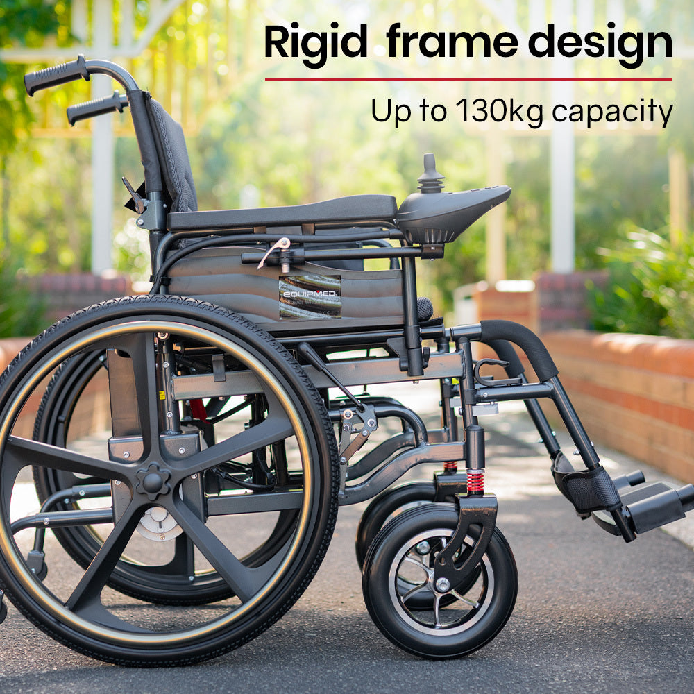 EQUIPMED Power Electric Wheelchair, Folding, 12km Max Range, Lithium Battery, 24" Rear Wheels, Black