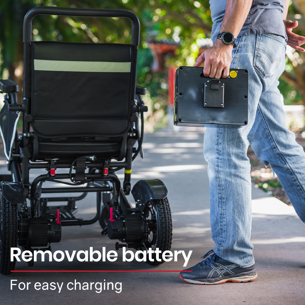 Equipmed Power Electric Wheelchair, Folding, 15km Max Range, Aluminium Frame, Lithium Battery, Black
