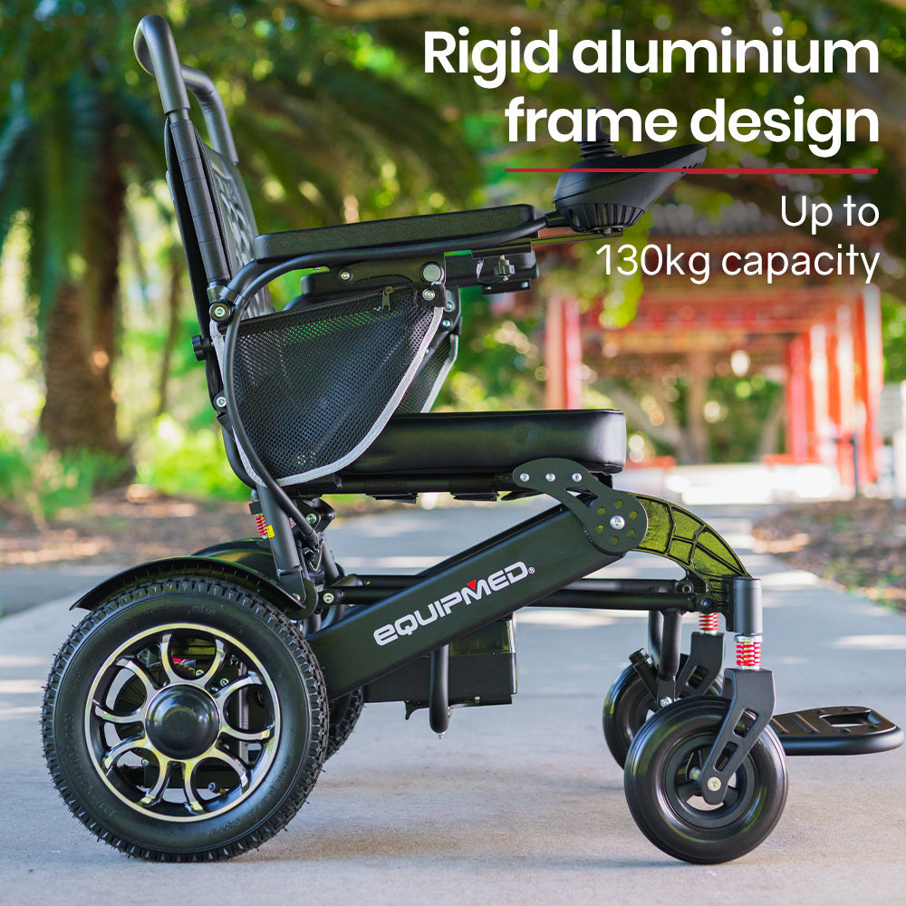 Equipmed Power Electric Wheelchair, Folding, 15km Max Range, Aluminium Frame, Lithium Battery, Black