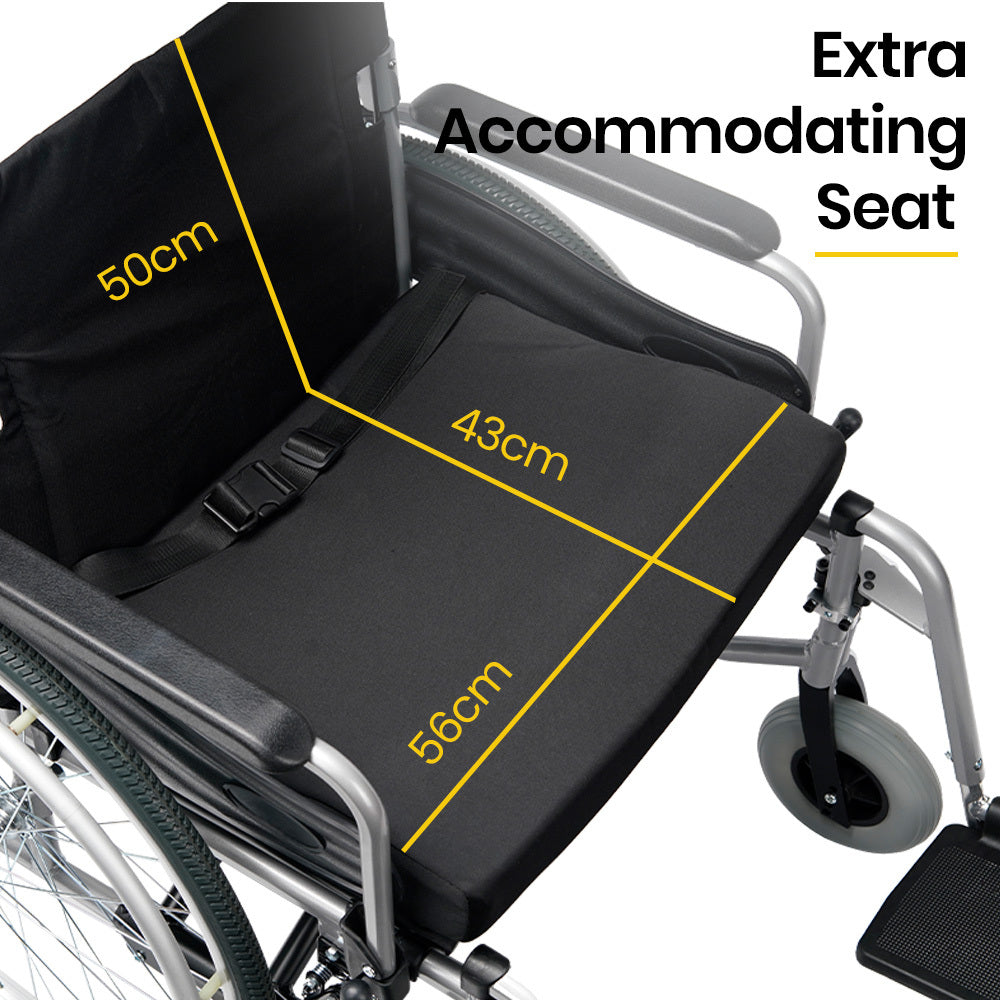 EQUIPMED Extra-Wide Folding Wheelchair, Aluminium Frame, 150kg Capacity, 24 Inch Wheels, Park Brakes, Black