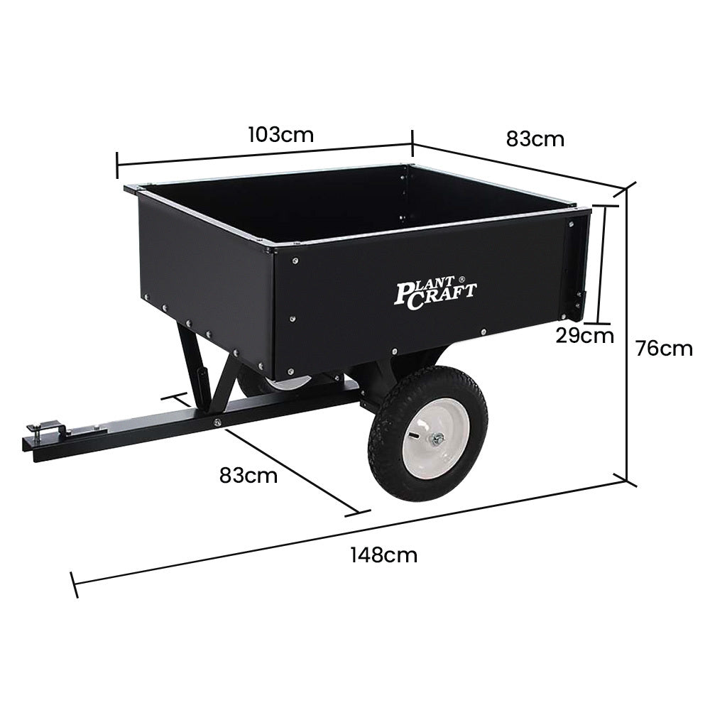 PLANTCRAFT 270kg Capacity Metal Dump Cart Garden Lawn Yard Farm Trolley, Tow Behind Ride on Mower