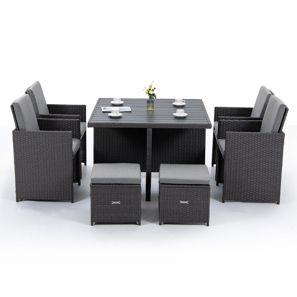 LONDON RATTAN Outdoor Dining Table 9 Piece Furniture Wicker Set, Grey
