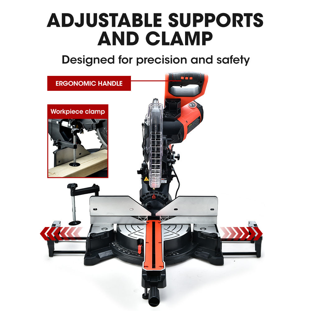 BAUMR-AG 305mm Dual Bevel Sliding Compound Mitre Drop Saw and Adjustable Stand Combo