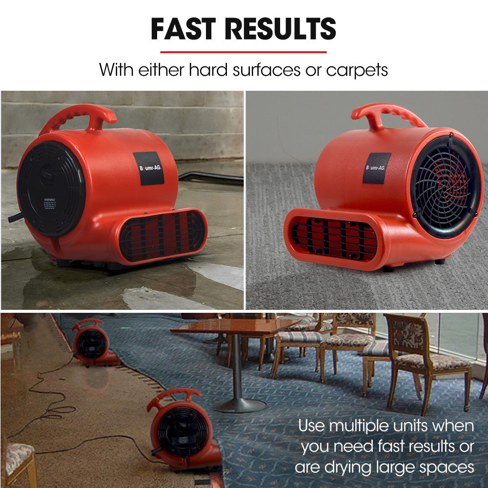 Baumr-AG 3-Speed Carpet Dryer Air Mover Blower Fan, 700CFM, Sealed Copper Motor, Poly Housing