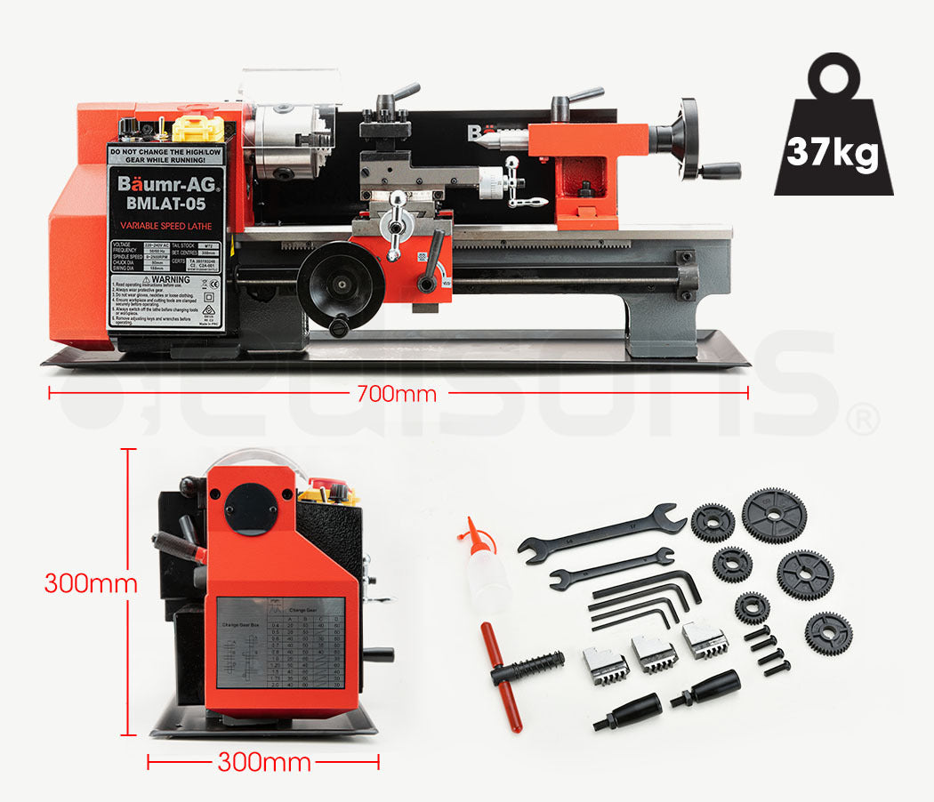 BAUMR-AG Mini Metal Lathe Small Hobby Micro Variable Speed Machine DIY Benchtop