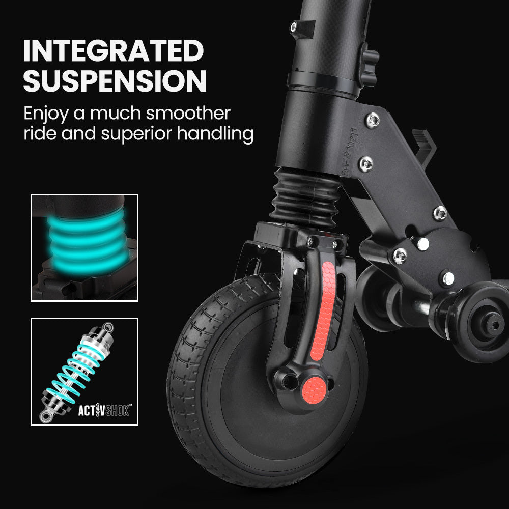 ALPHA Carbon Gen III Ultra-light 300W 10Ah Electric Scooter Suspension, for Adults or Teens, Black/Red