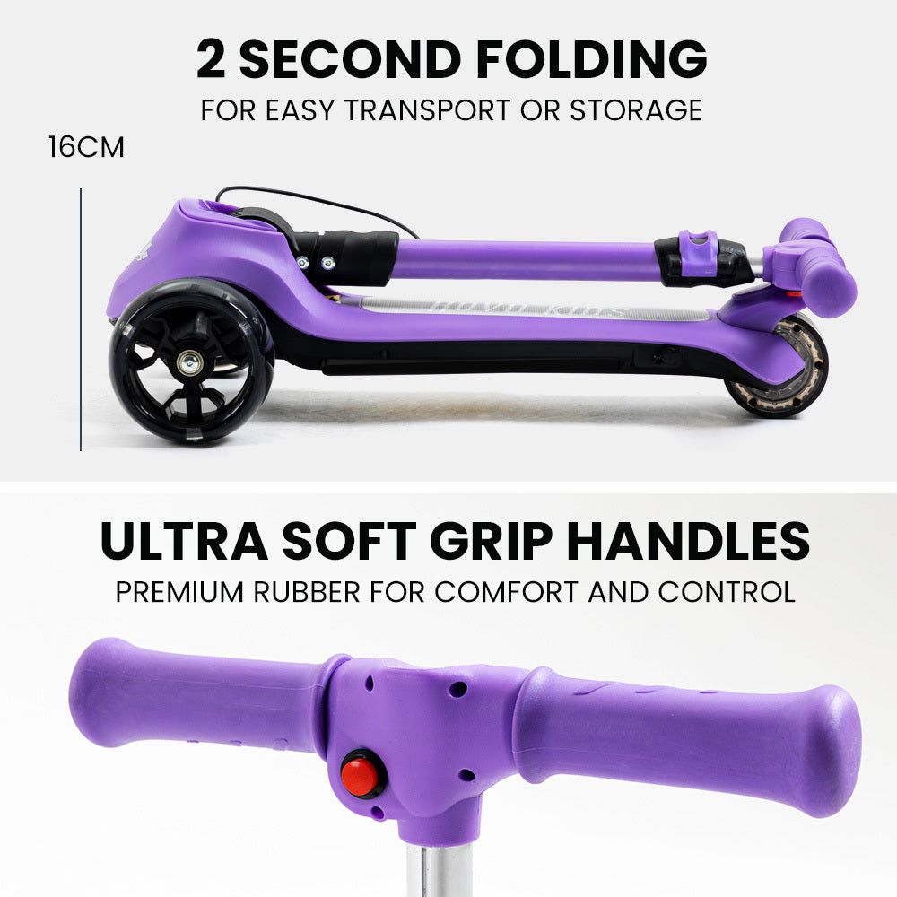 ROVO KIDS 3-Wheel Electric Scooter, Ages 3-8, Adjustable Height, Folding, Lithium Battery, Purple