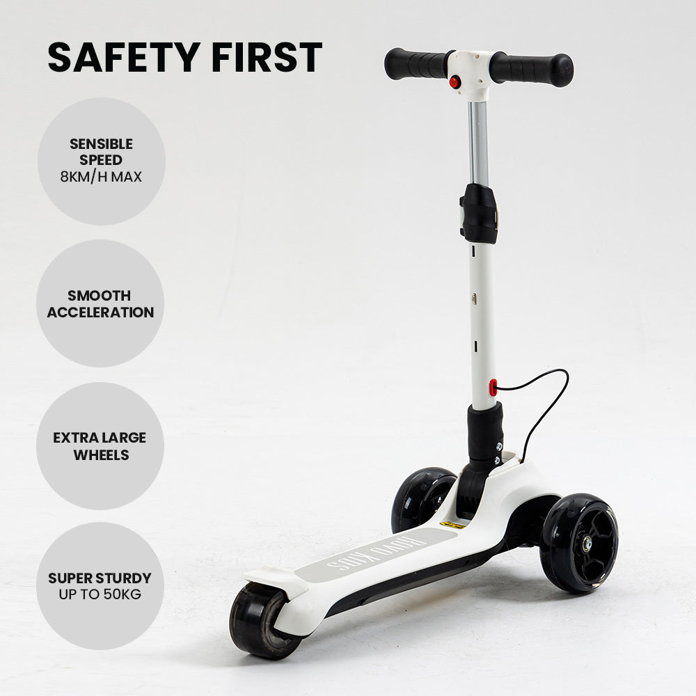ROVO KIDS 3-Wheel Electric Scooter, Ages 3-8, Adjustable Height, Folding, Lithium Battery, White