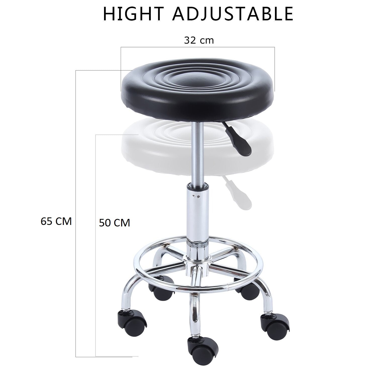 EKKIO Round Salon Stool with Adjustable Height (Black) EK-SS-100-YB