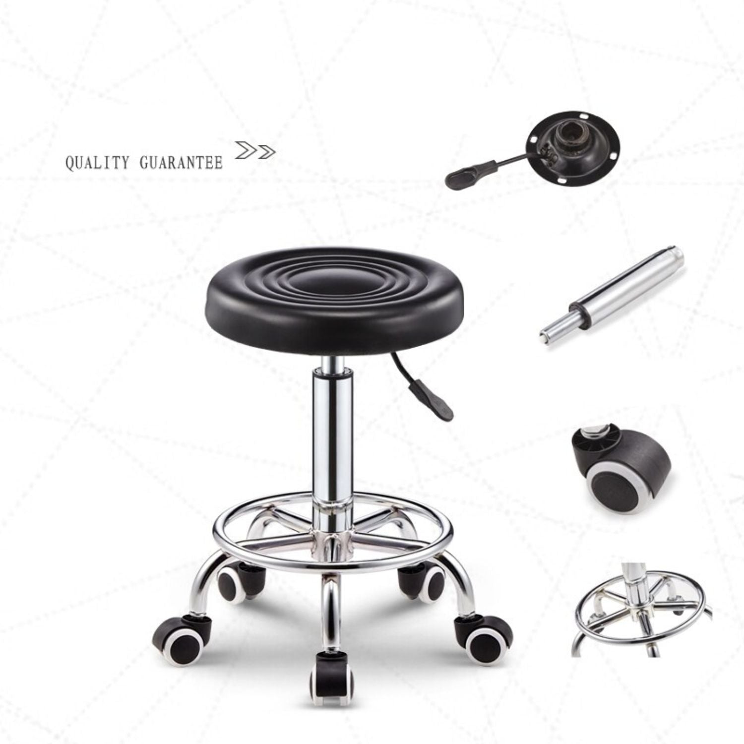 EKKIO Round Salon Stool with Adjustable Height (Black) EK-SS-100-YB