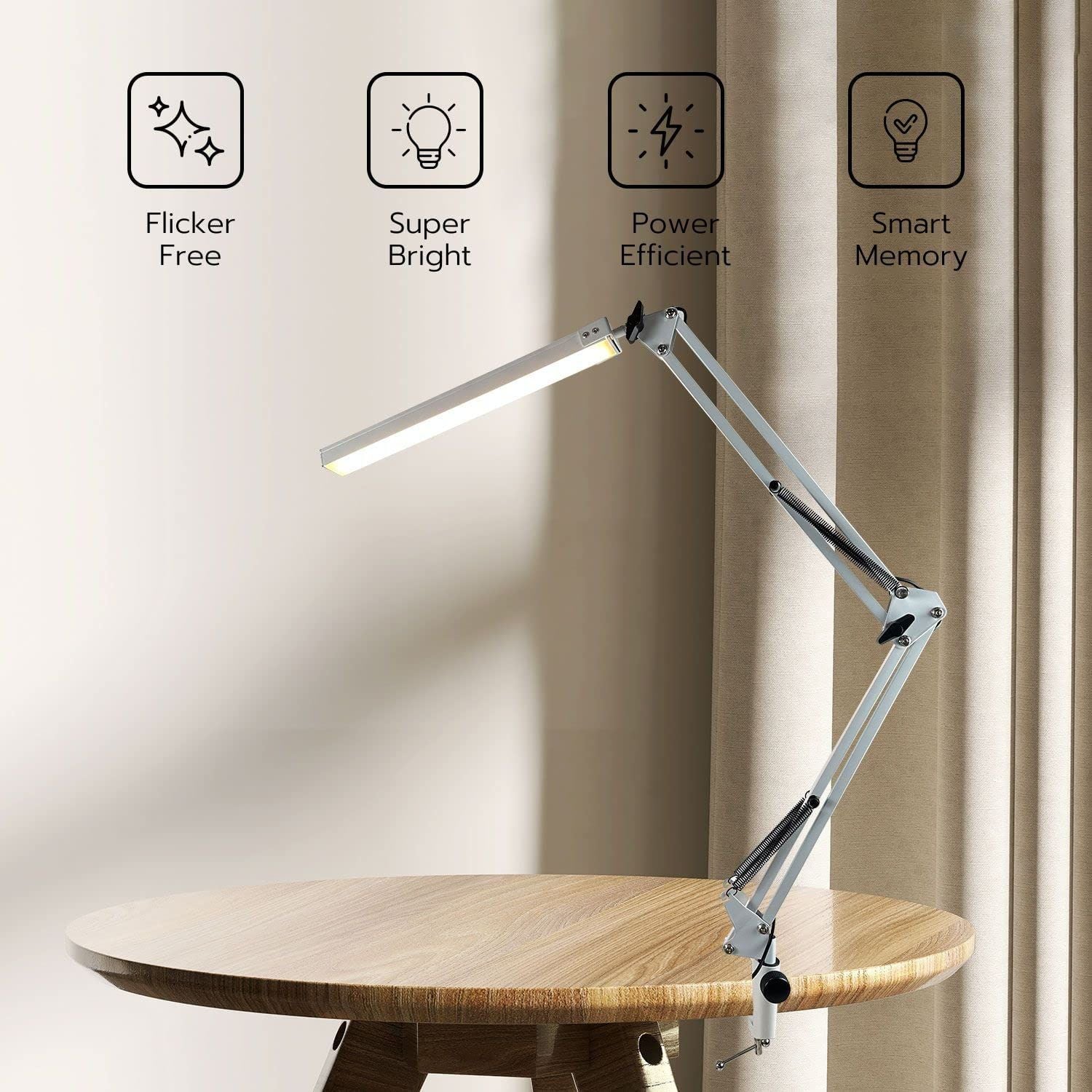 GOMINIMO LED Swing Arm Desk Lamp with Clamp (White) GO-SDL-101-PR