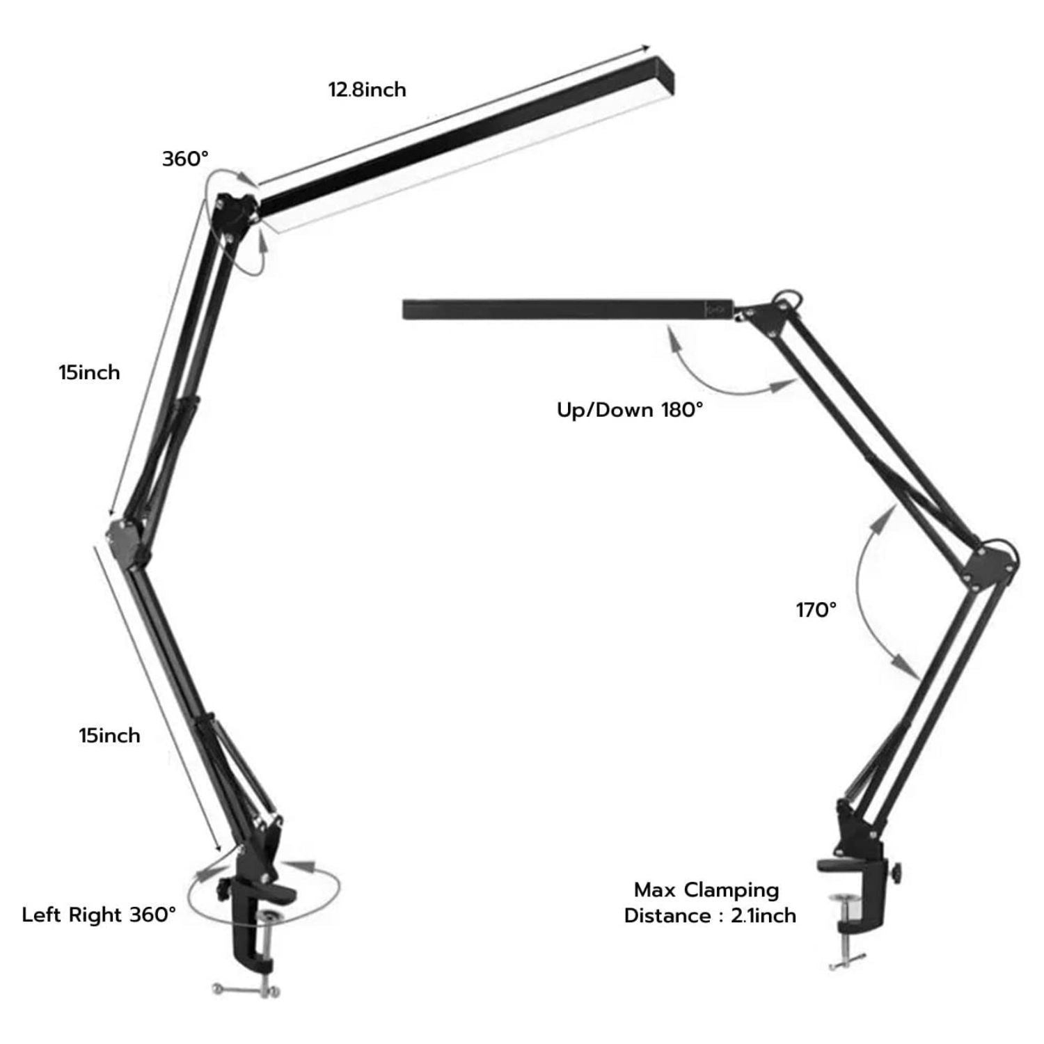 GOMINIMO LED Swing Arm Desk Lamp with Clamp (Black) GO-SDL-100-PR
