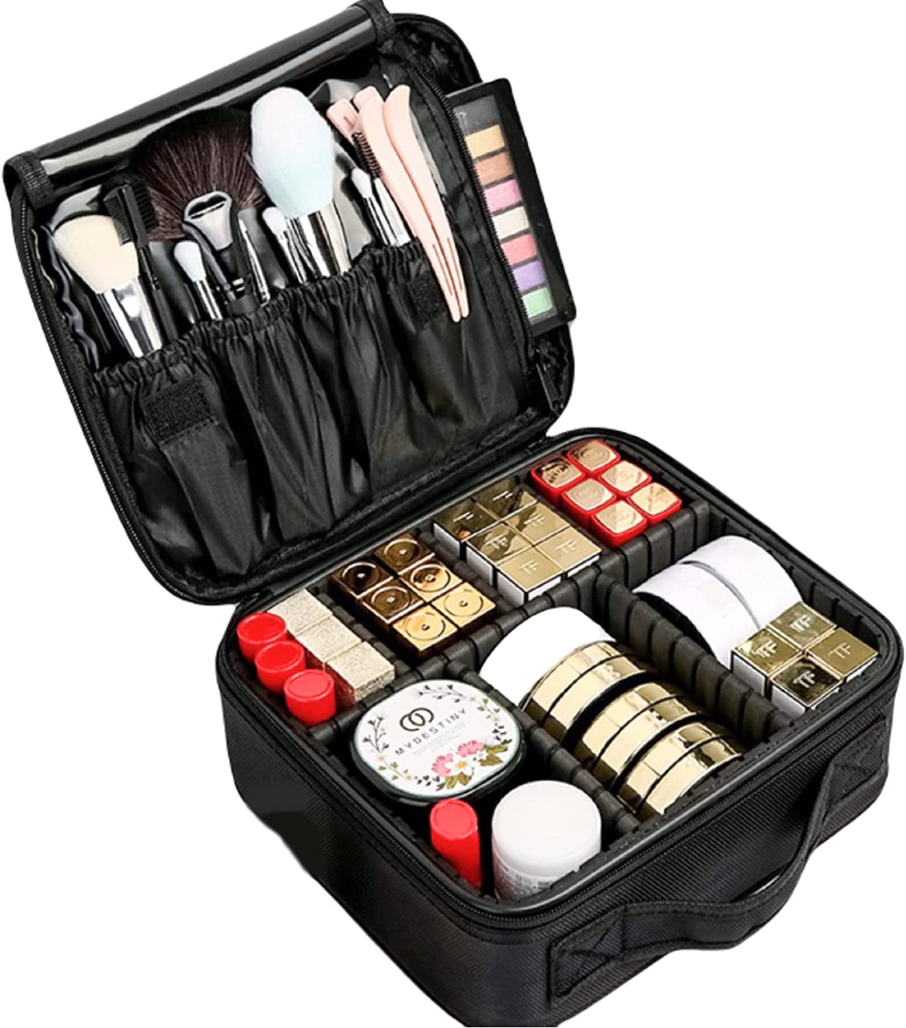 GOMINIMO Travel Makeup Bag with Adjustable Dividers (Black) GO-TMB-100-KB