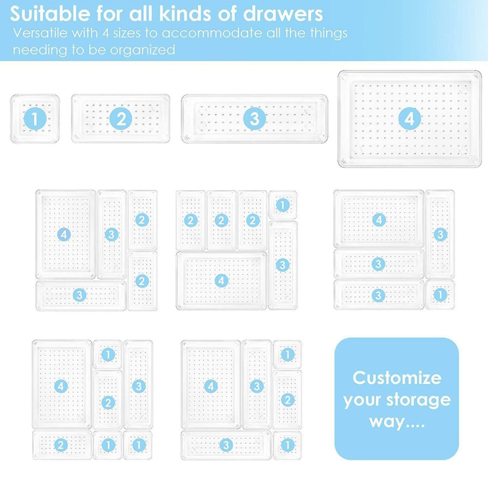 GOMINIMO 25Pcs Desk Drawer Organizer Trays with Non-Slip Pads (Transparent) GO-DOS-100-CS