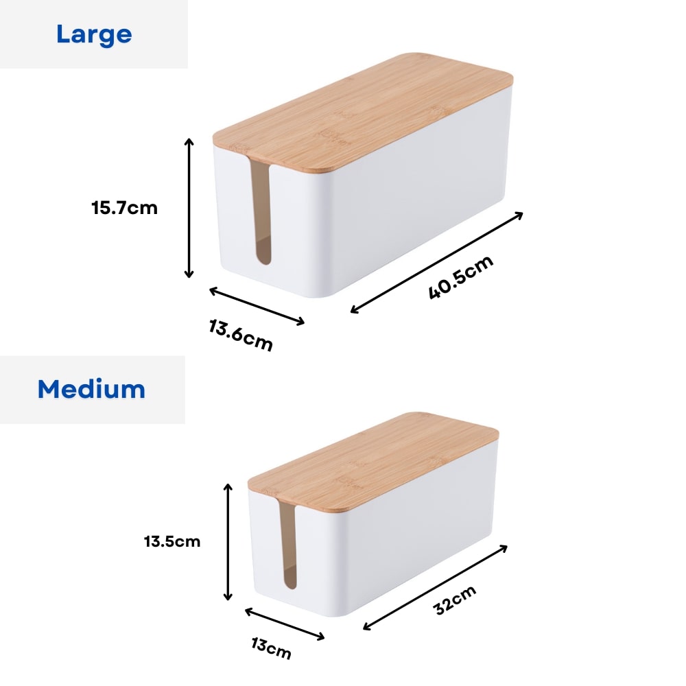GOMINIMO Set of Two Cable Management Box with Wood Pattern Lid (White) GO-CB-101-CD