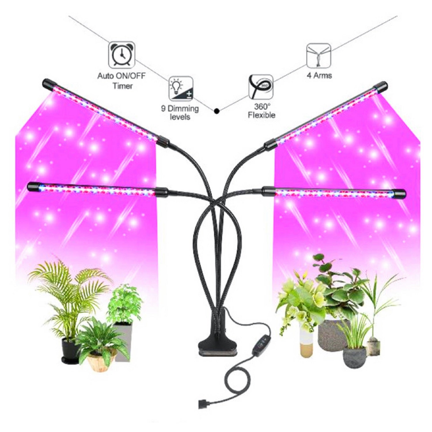 NOVEDEN Plant Grow Light 4 Head Grow Lamp NE-PGL-100-JX