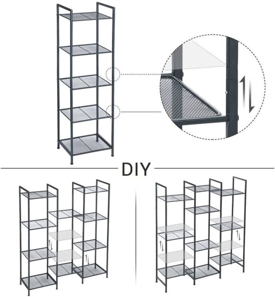 SONGMICS Bathroom Shelf 5-Tier Storage Rack with Adjustable Shelf Black BSC35BK