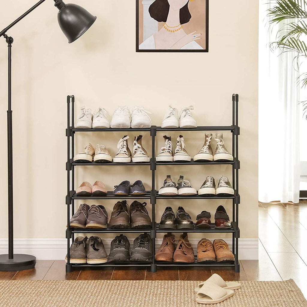 SONGMICS 10-Tier Metal Shoe Rack Customizable Design Black