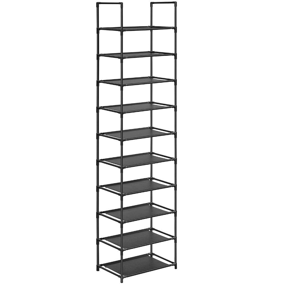 SONGMICS 10 Tier Metal Shoe Rack Non-Woven Fabric Shelves Black LSH010B02