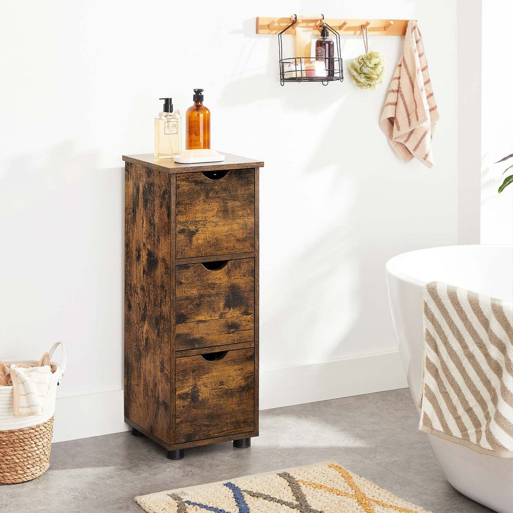 VASAGLE Bathroom Floor Cabinet 3 Drawers Rustic Brown BBK150X01