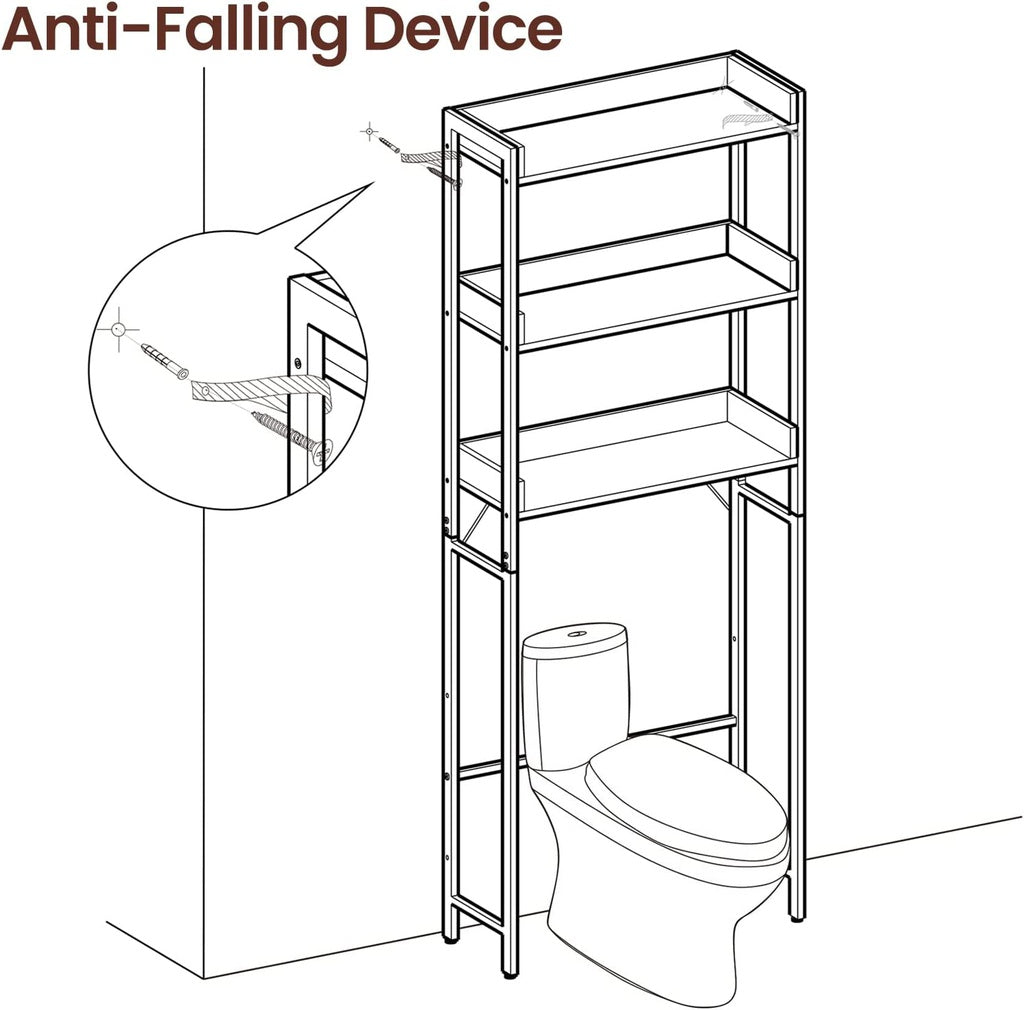 VASAGLE 3-Tier Bathroom Storage Shelf Over Toilet Organizer Rustic Brown and Black