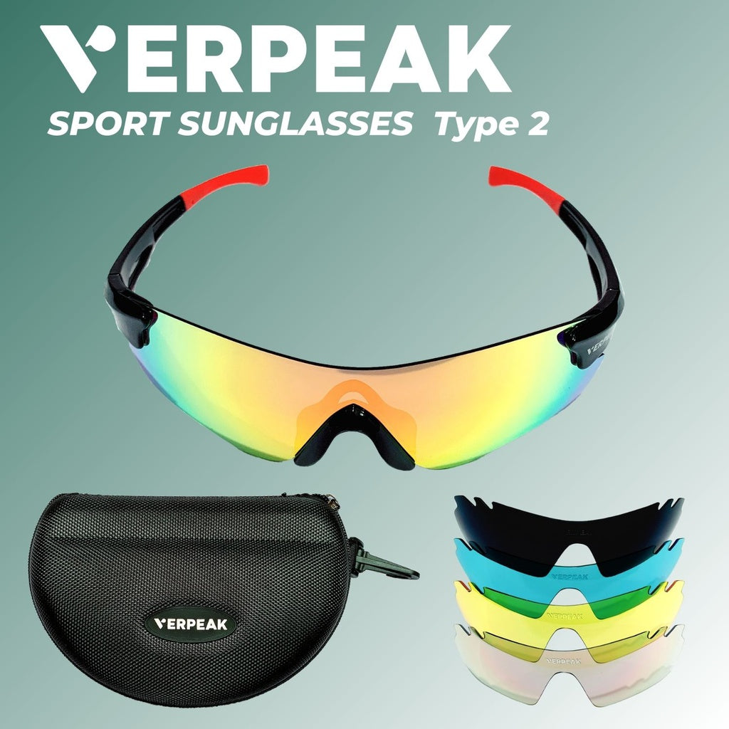 Verpeak Sport Sunglasses Type 2 (Black frame with red end tip) VP-SS-102-PB