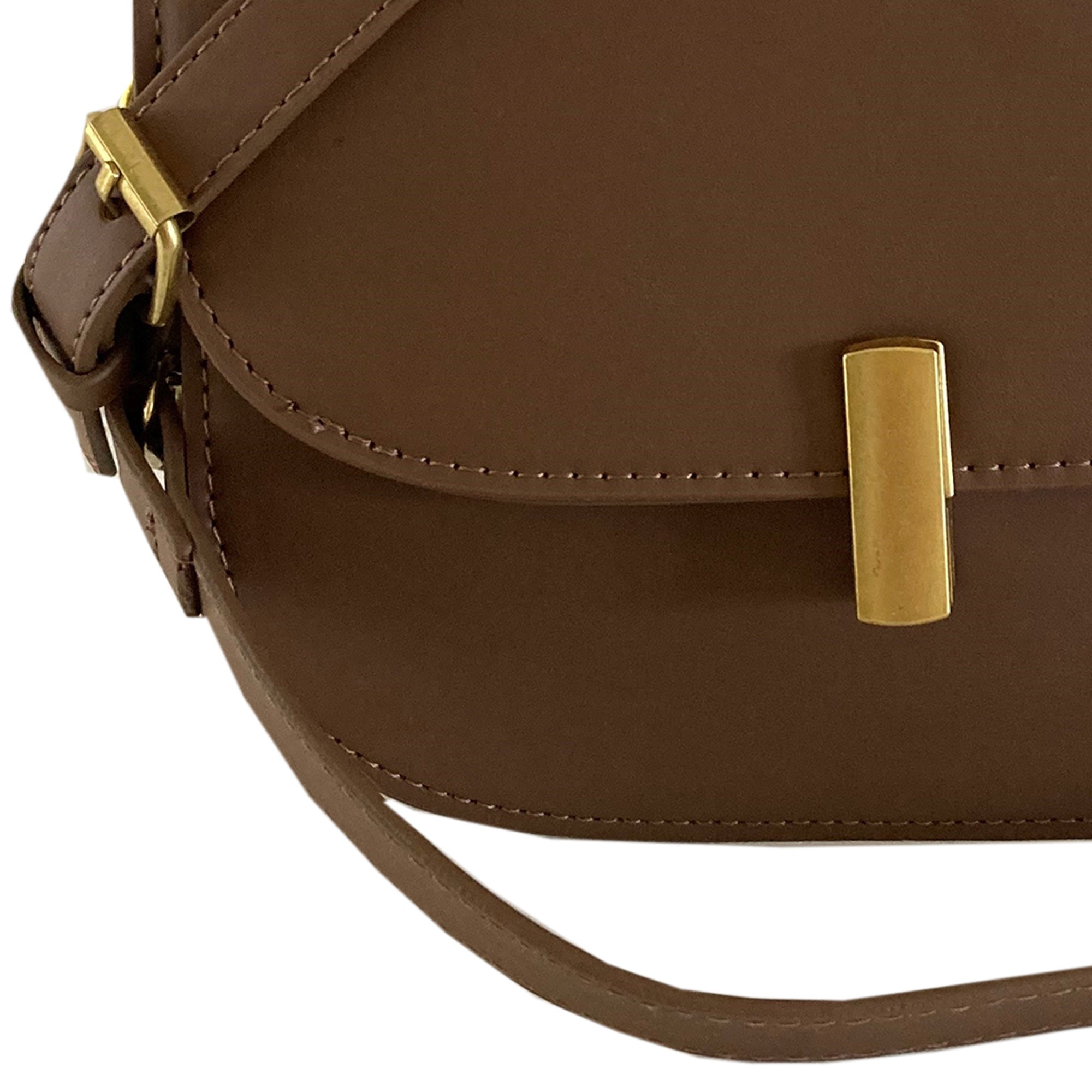 Cross Body Handbag Gold Clip Brown