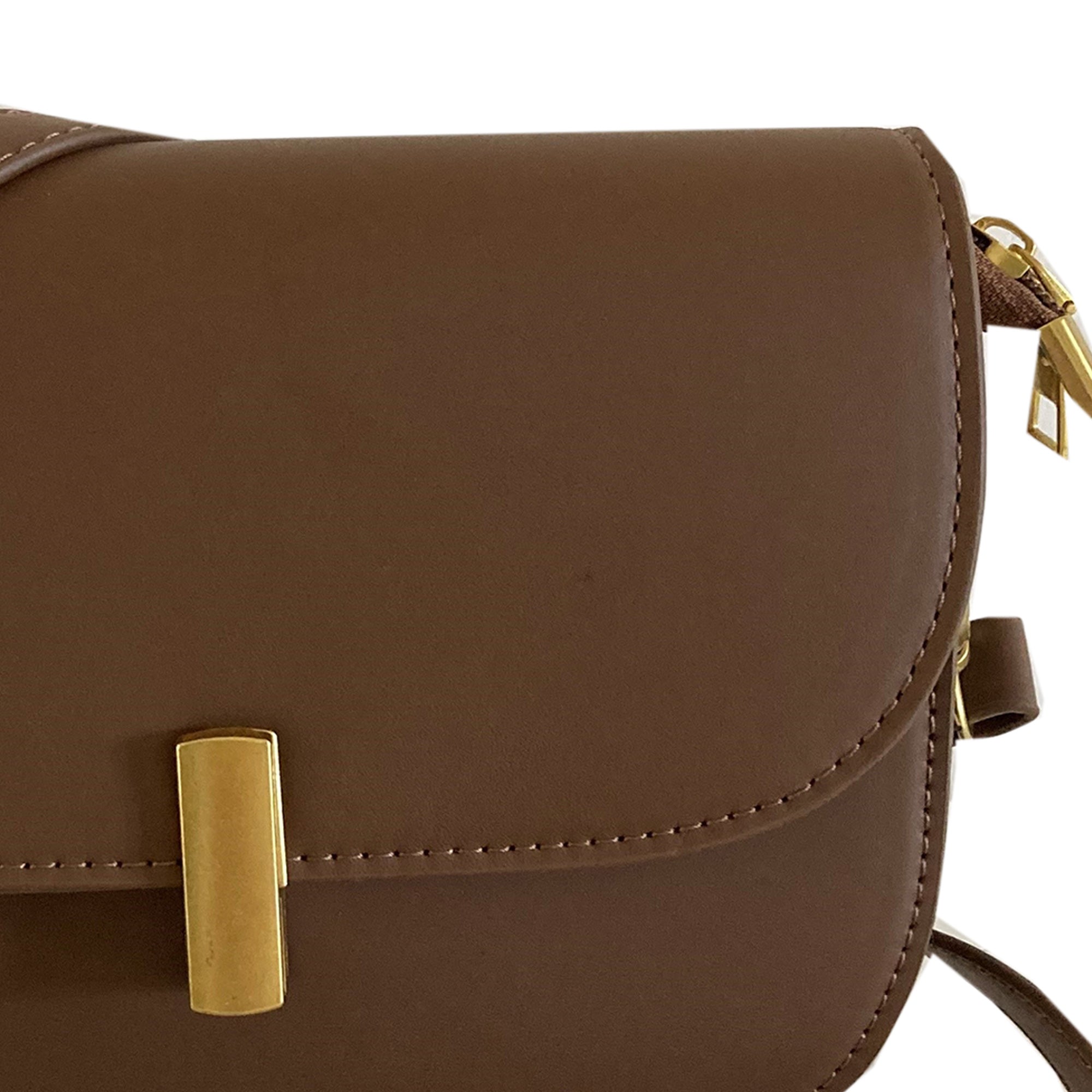 Cross Body Handbag Gold Clip Brown