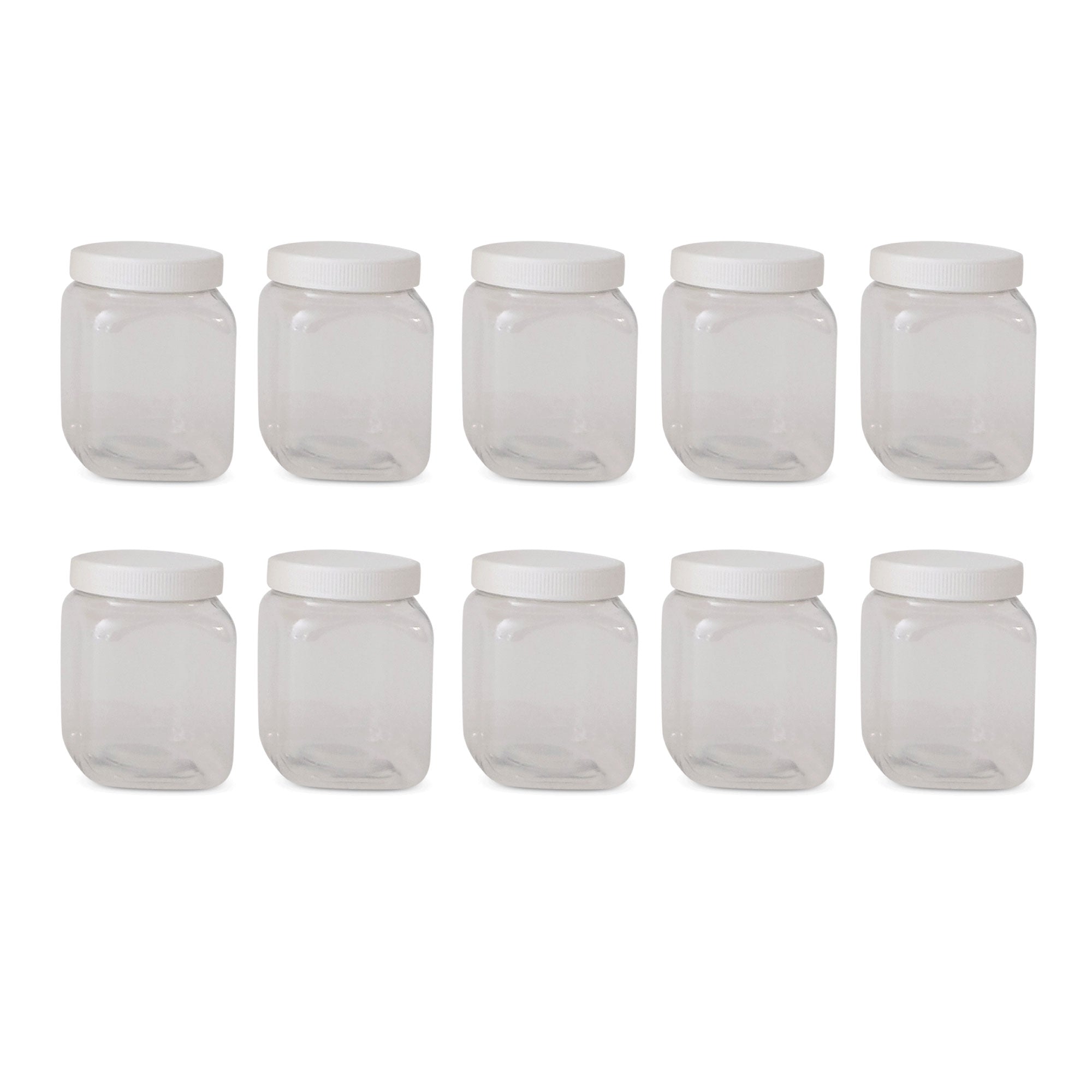 10x 250g Plastic Honey Jars + Lids - Square Clear Food Grade Packaging Containers