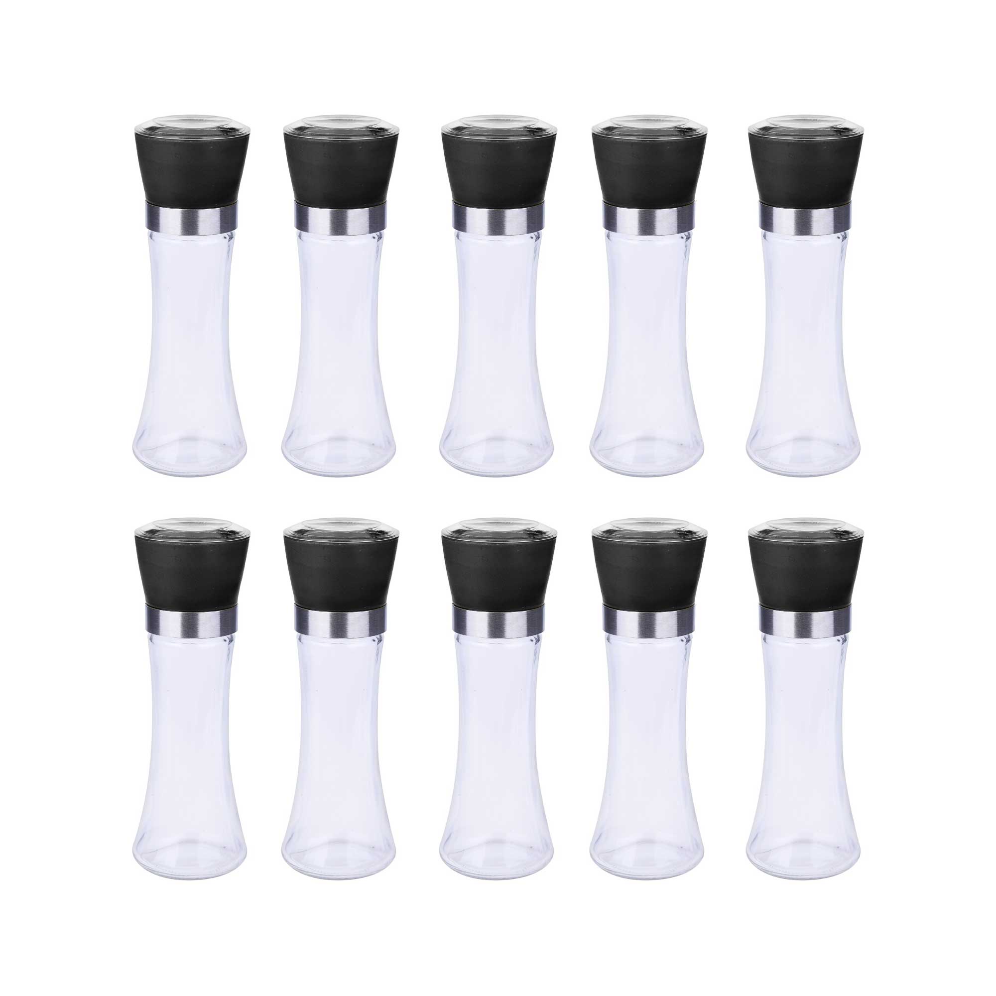 10x 180ml Glass Salt or Pepper Grinder 18cm - Adjustable Ceramic Core Tall Mill