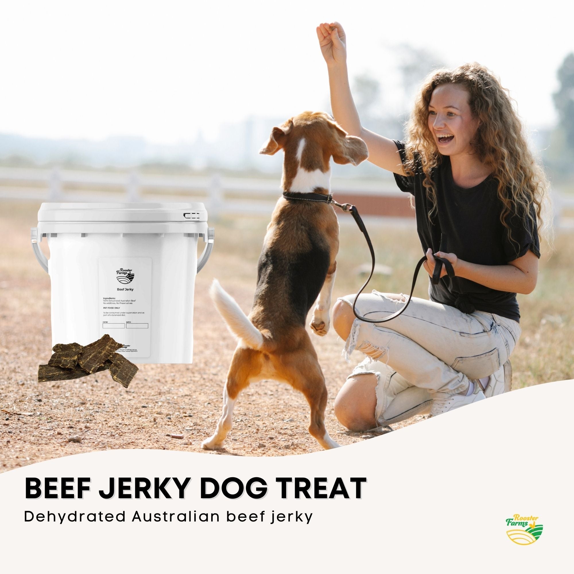 700g Dog Treat Beef Jerky Bucket - Dehydrated Australian Healthy Puppy Chew