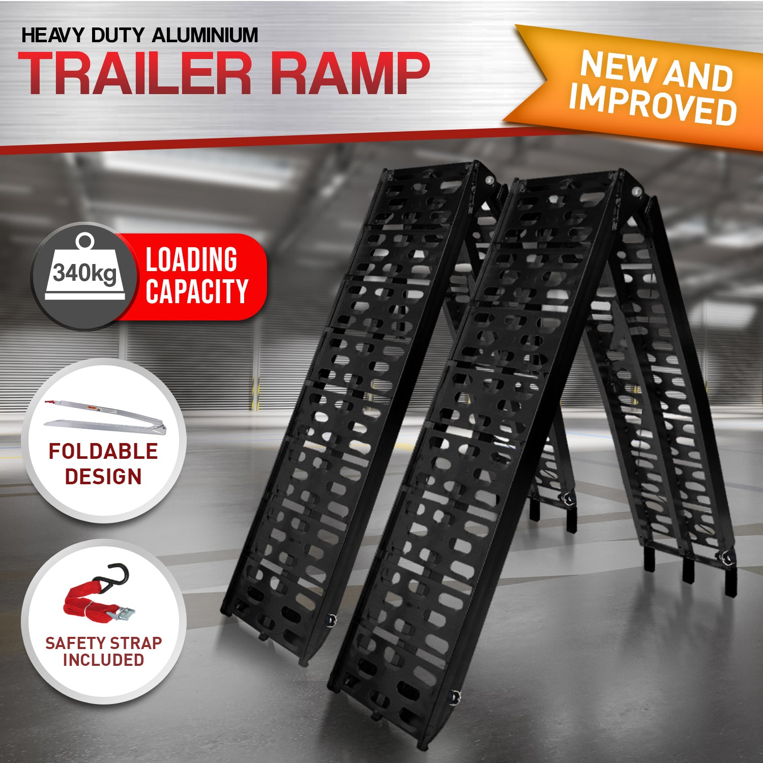 Rigg 2x Aluminium ATV Loading Ramp Foldable - Black