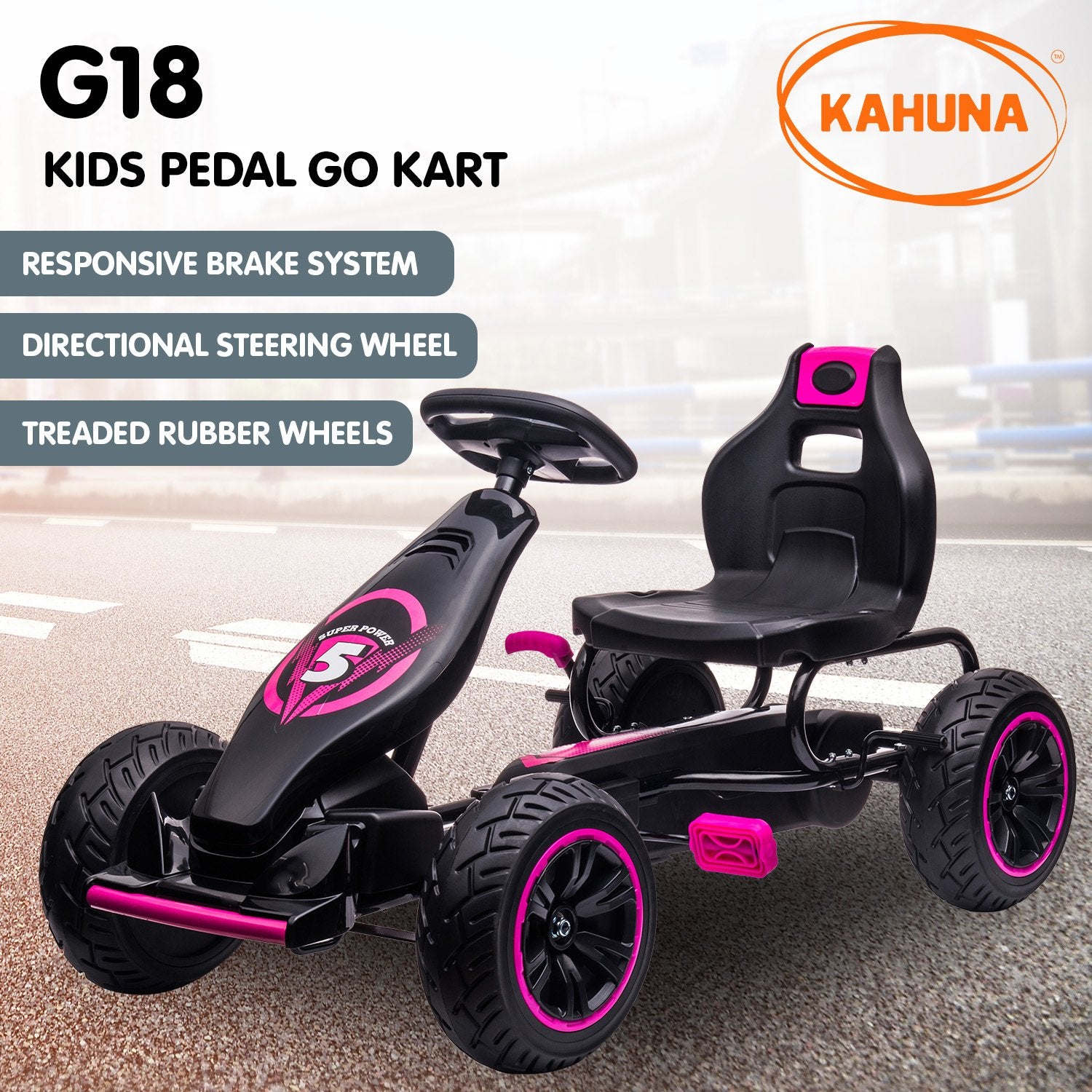 Kahuna G18 Kids Ride On Pedal Go Kart - Rose Pink
