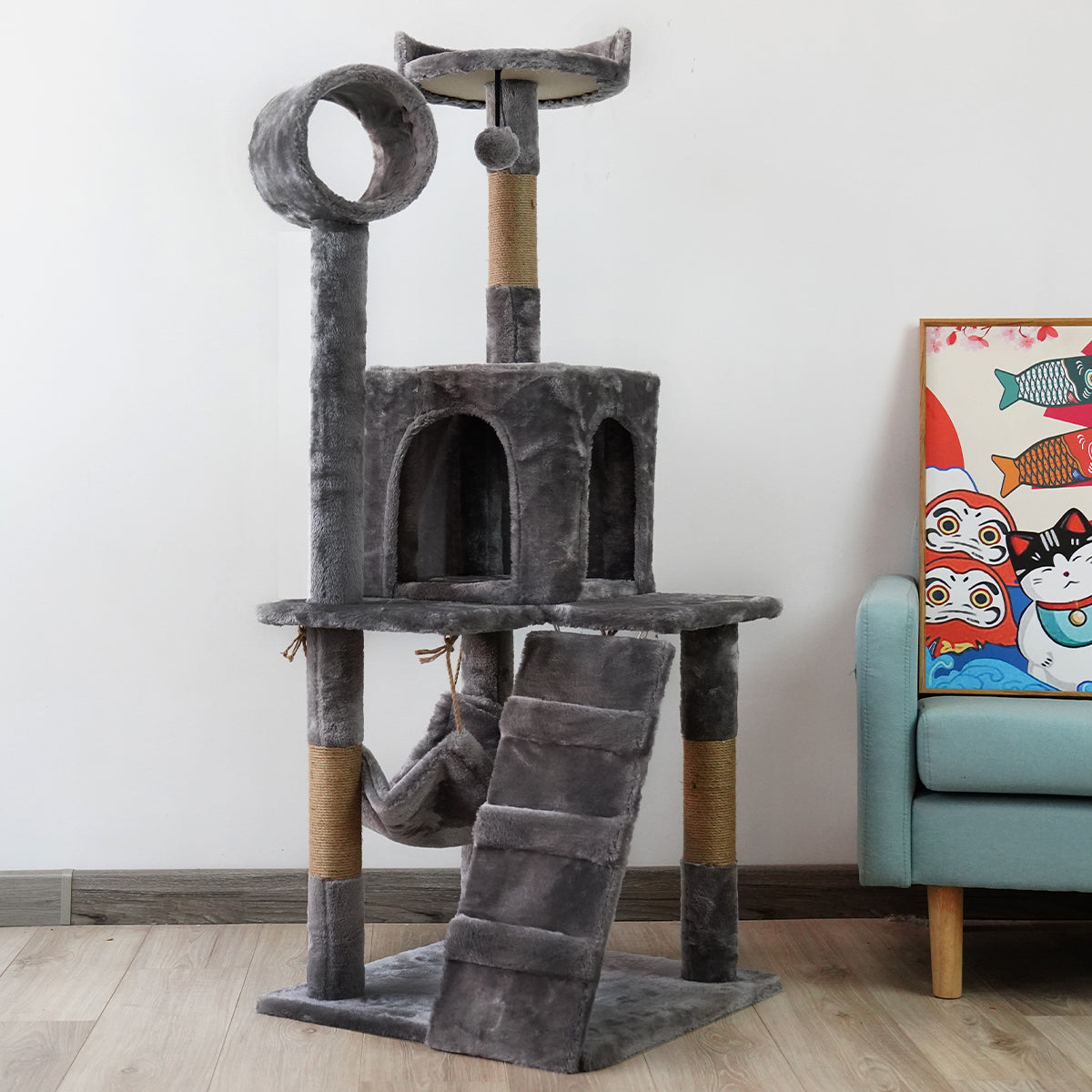 Furtastic 135cm Cat Tree Scratching Post - Dark Grey