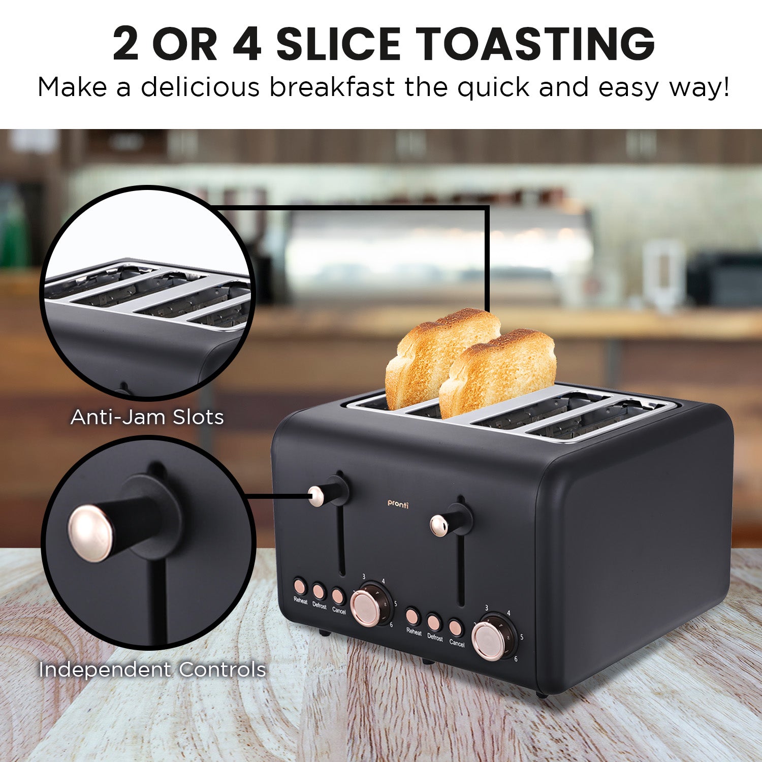 Pronti Toaster, Kettle & Coffee Machine Breakfast Set - Black